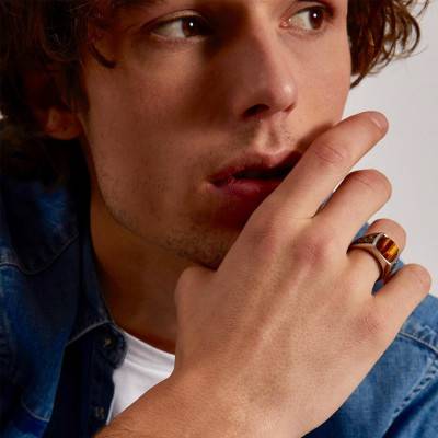925/1000 Silver & Tiger's Eye Cosmostone Signet Ring - ESA002-T - Zancan