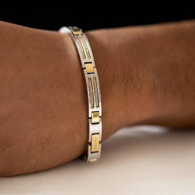 Emile Two-Tone Steel Bracelet, 20.5 cm to 22 cm - Phebus