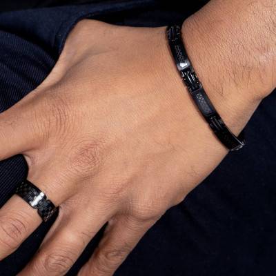 Bracelet Aja Acier & PVD Noir, Longueur de 19 à 20,5 cm - Phebus