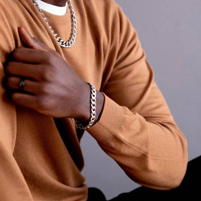 Steel Curb Chain Bracelet Hazou, Length 19.5 cm, Width 9 mm - Phebus
