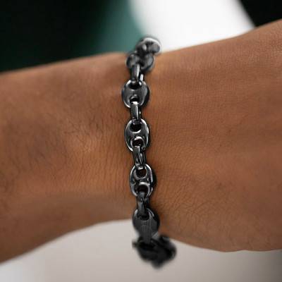 Vintage Steel Coffee Bean Chain Bracelet Nemo, Width 8 mm, Length 21 cm - Phebus