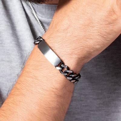 Steel Vintage Habib ID Bracelet, 19 cm Long, 11 mm Wide - Phebus