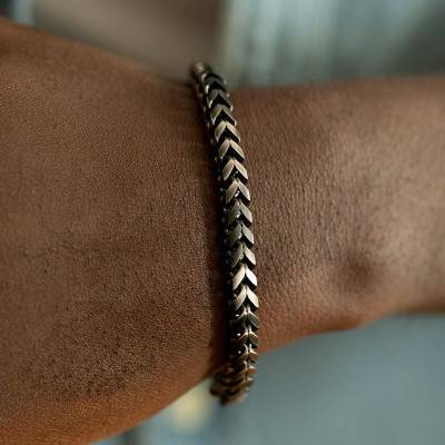 Vintage Steel Chevron Milo Bracelet, Length 21 cm, Width 5 mm - Phebus