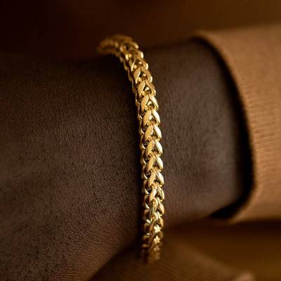 Gold Steel Chevron Milo Bracelet, Width 5 mm, Length 21 cm - Phebus
