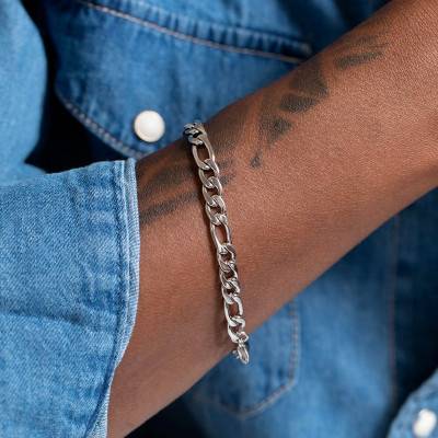 Steel Triple Alternating Oval Link Chain Elio Bracelet, 21 cm Long, 6 mm Wide - Phebus
