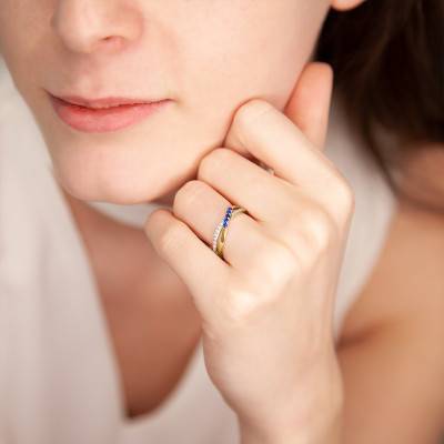 Bague Croisée Or Jaune 750, Saphirs 0,15 ct, Diamants 0,06 ct - Juweel