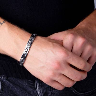 316L Steel, Cable & Carbon Jonas Bracelet, Length 21 cm - Phebus