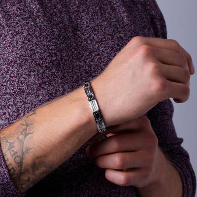 Léandre Steel & Cable Bracelet, 20 cm to 21.5 cm - Phebus