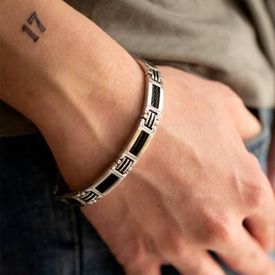 Léandre Steel & Black Cable Bracelet, 20 cm to 21.5 cm - Phebus