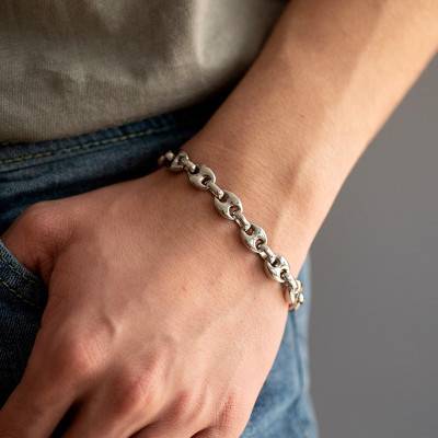 Steel Joshua Coffee Bean Chain Bracelet, 21 cm Length - Phebus