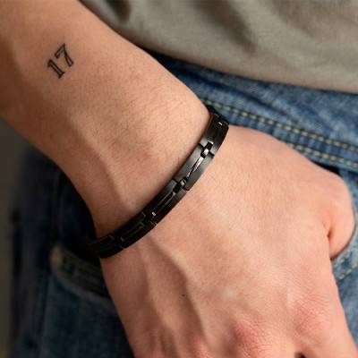 Karol Black Steel Bracelet, 19.5 cm to 21 cm - Phebus