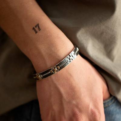 316L Steel & Black Ceramic Zadig Bracelet, Length 21 cm to 22 cm - Phebus