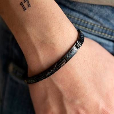 316L Black Steel Stani Bracelet, Length 19,5 cm to 21 cm - Phebus
