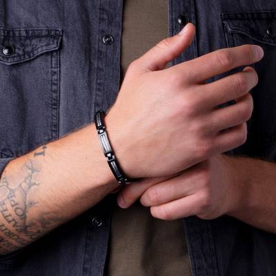 Sohan Steel, Black & White Cable Bracelet, 19.5 cm to 21 cm - Phebus
