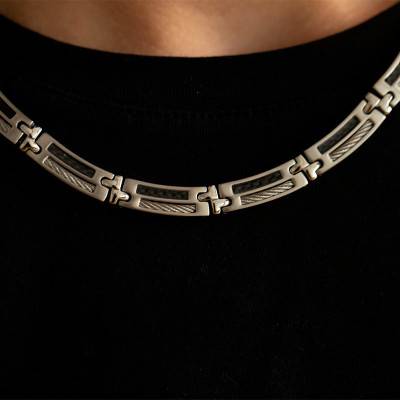 Malcolm Steel & Carbon Cable Necklace, 50 cm - Phebus