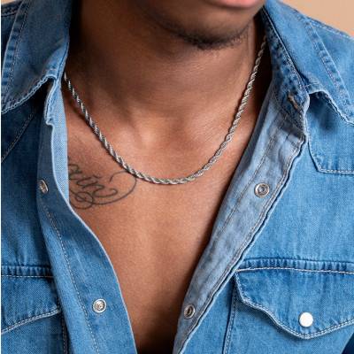 Steel Twisted Rope Chain Nahïl Necklace, Length 55 cm, Width 3 mm - Phebus