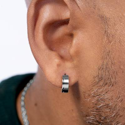 Diego Steel Hoop Earrings, Diameter 9 mm - Phebus