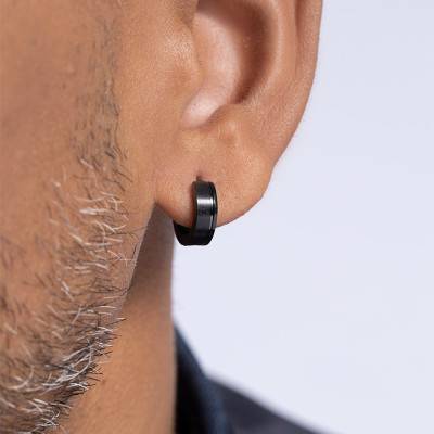 Diego Black Steel Hoop Earrings, Diameter 13 mm - Phebus