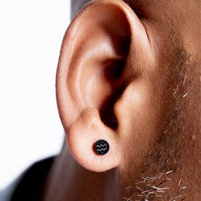 Séverin Steel & Black Carbon Stud Earrings - Phebus