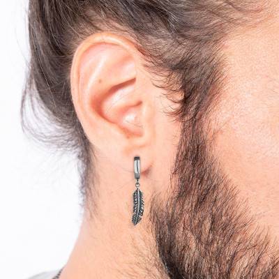 Feather Stainless Steel Hoop Earrings, Diameter 13 mm - Phebus