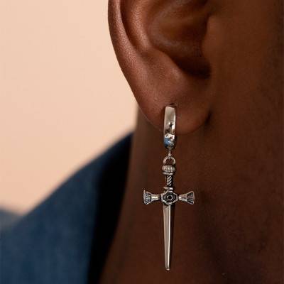 Sword Steel Hoop Earrings, Diameter 13 mm - Phebus