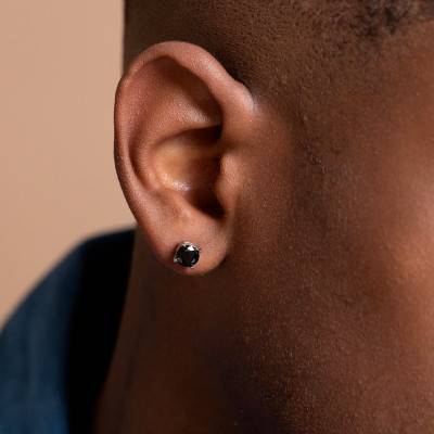 Black Ryo Steel & Zirconium Oxide Stud Earrings - Phebus