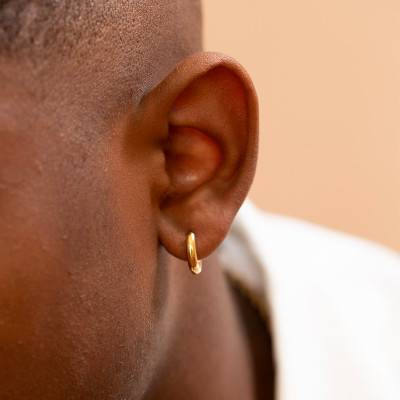 Gold Steel Thick Hoop Earrings, 14 mm Diameter - Phebus