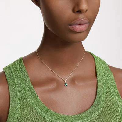 Swarovski Stilla Pear Gold Metal & Green Crystal Necklace, Adjustable 38 cm to 42 cm - 5648751 - Swarovski