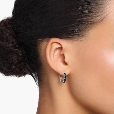 Silver & Black Stone Heritage Fine Hoop Earrings, 20 mm Diameter - CR668-643-11 - Thomas Sabo