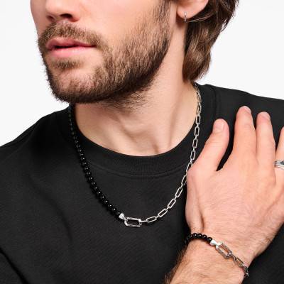 925 Silver & Onyx Bead Necklace, 55 cm Length - KE2179-507-11 - Thomas Sabo
