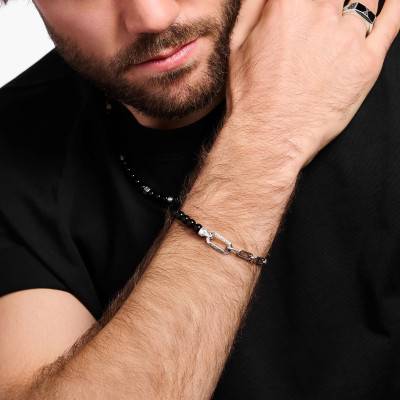 Bracelet Perles Onyx en Argent A2088-507-11, Longueur 16 à 19 cm, Largeur 9 mm - Thomas Sabo