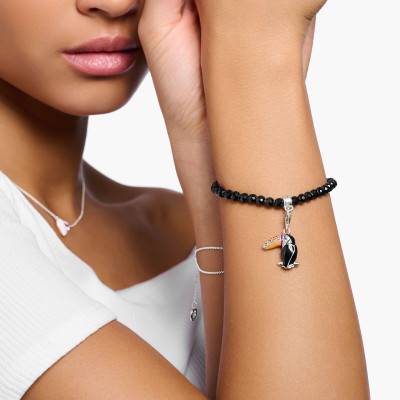 Bracelet Charm Perles Onyx Noir & Argent 925, Longueur 16 à 19 cm, Largeur 4,00 mm - A2097-130-11 - Thomas Sabo