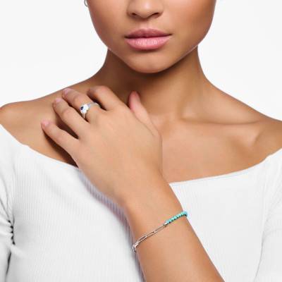 Bracelet Charm Perles Beads Turquoise & Argent 925, Longueur 14 à 19 cm, Largeur 3,00 mm - A2099-404-17 - Thomas Sabo