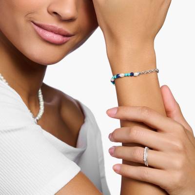 Bracelet Charms Pierres Bleues & Perles Argent 925, Longueur 14 à 19 cm, Largeur 3,00 mm - A2100-056-7 - Thomas Sabo