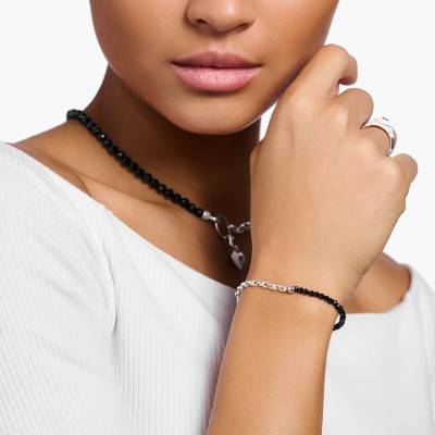 Bracelet Charm Perles Noires & Argent 925, Longueur 14 à 19 cm, Largeur 3,00 mm - A2100-130-11 - Thomas Sabo