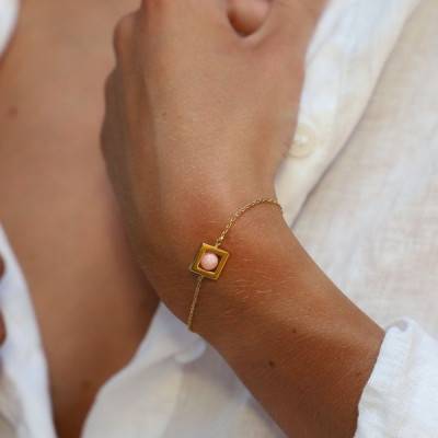 Gold-Plated Yellow Gold & Coral Balancelle Bracelet, Adjustable Length 18 cm - Skalli
