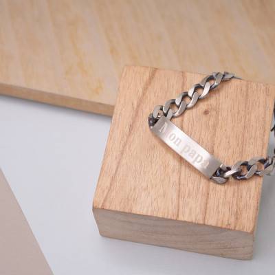 Aged Silver Curb Chain ID Bracelet, Length 21,50 cm - Emanessence