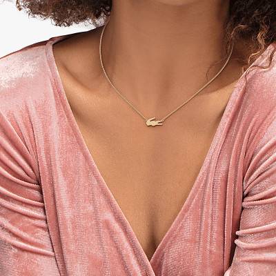 Collier Crocodile Lacoste en Acier Rose, Longueur 41 cm à 46 cm - Lacoste