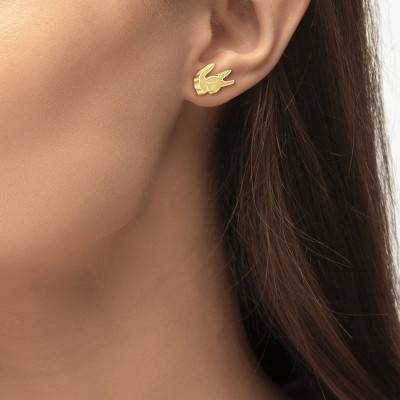 Lacoste Gold-Toned Steel Crocodile Stud Earrings - Lacoste