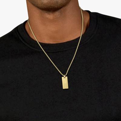Collier Aventurer Plaque en Acier Doré - 2040090, Longueur 55,90 cm - Lacoste