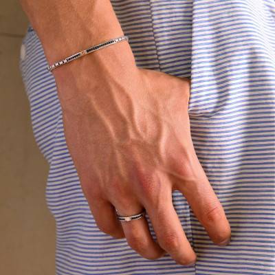 Insignia 925/1000 Silver & Black Spinels Ring with 18K Rose Gold Screw EXA118 - Zancan