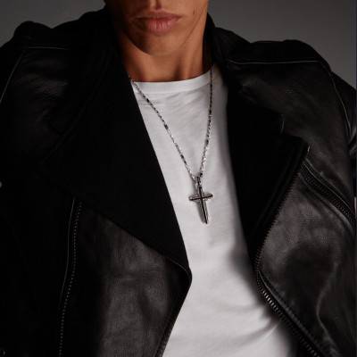 Collier Cosmopolitan Luxury Croix Pierres Noires & Argent, 60 cm - ESC063 - Zancan