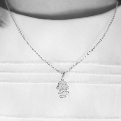 750/1000 White Gold Smiling Little Girl Pendant - Argyor