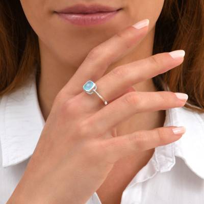 925 Silver & Pacific Blue Stone Sissi Ring, 8 x 8 mm - Clio Blue