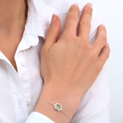 925 Silver Sissi Green Amethyst Bracelet, Adjustable Length 18.5 cm - Clio Blue