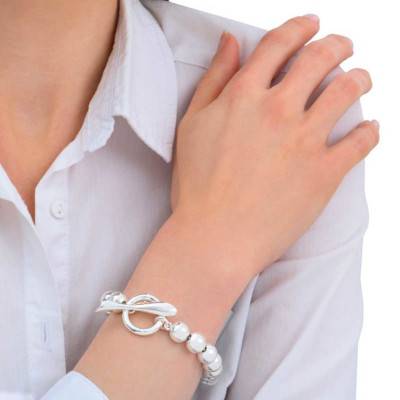 Taormina Silver 925 Beaded Bracelet, Length 20 cm - Clio Blue