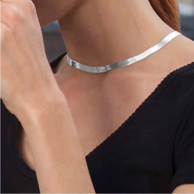 925 Silver Mirror Chain Necklace, Length 40 cm, Width 6.10 mm - Clio Blue