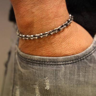 925 Silver Rock Factory Mechanical Link Bracelet, Length 20 cm, Width 10 mm - Orus Bijoux