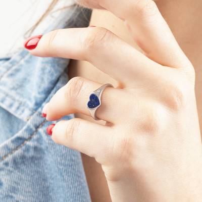 Chevalière Coeur Lapis Lazuli & Diamant en Or Blanc 750 - Aurora