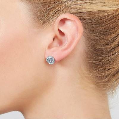 Puces d'oreilles Rondes Val Mosaic, Nacres Bleues et Zirconiums en Acier - Fossil